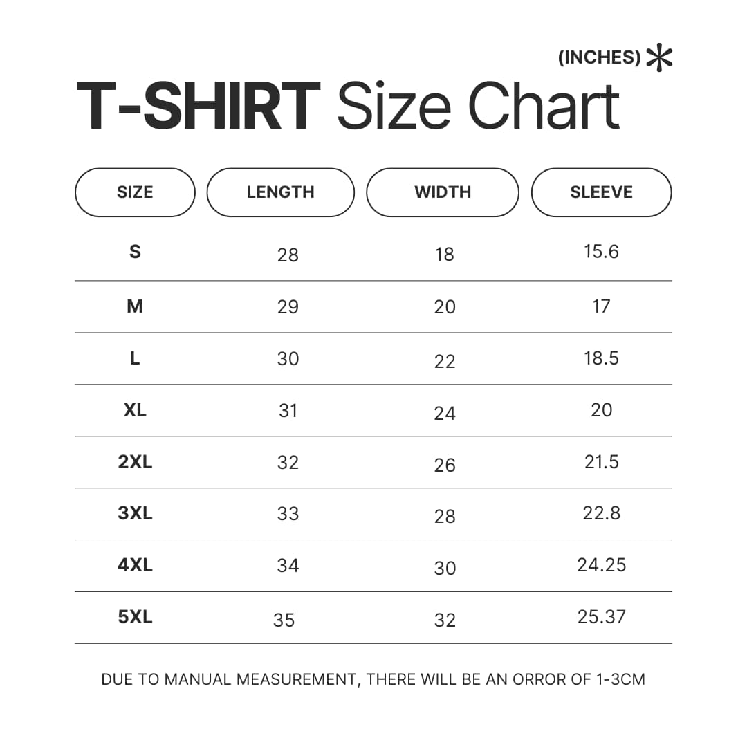 T shirt Size Chart - Vinland Saga Shop